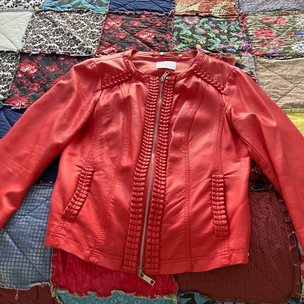Women's Red Fake LeatherJacket-